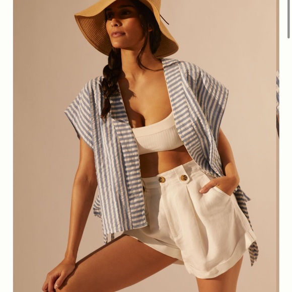 Anthropologie Other - Maeve Anthropologie Blue and White Striped & Tied Beachy Vacation Vest One Size